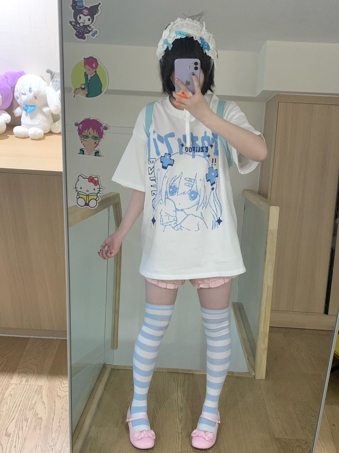 天使界隈👼】ガールイラストドロップショルダーサブカルTシャツ – Belchic