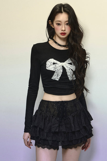 Lace Big Bow Cropped Top