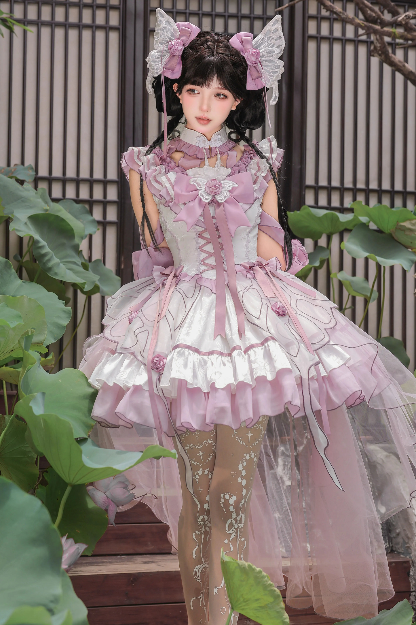 【8月18日予約締切】蝴蝶フェアリーチャイナロリータエンブロイダリーリボンレイヤードドレスコンプリートセット