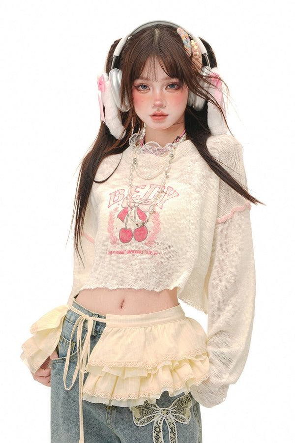 レースシアースイートニットクロップセーター