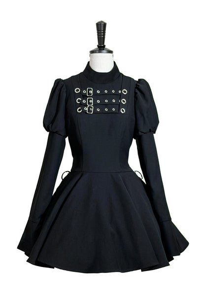 [Scadenza prenotazioni 6 novembre] Abito da bambola steampunk marrone x gothic mode nero con fibbia, collo alto e maniche lunghe a sbuffo