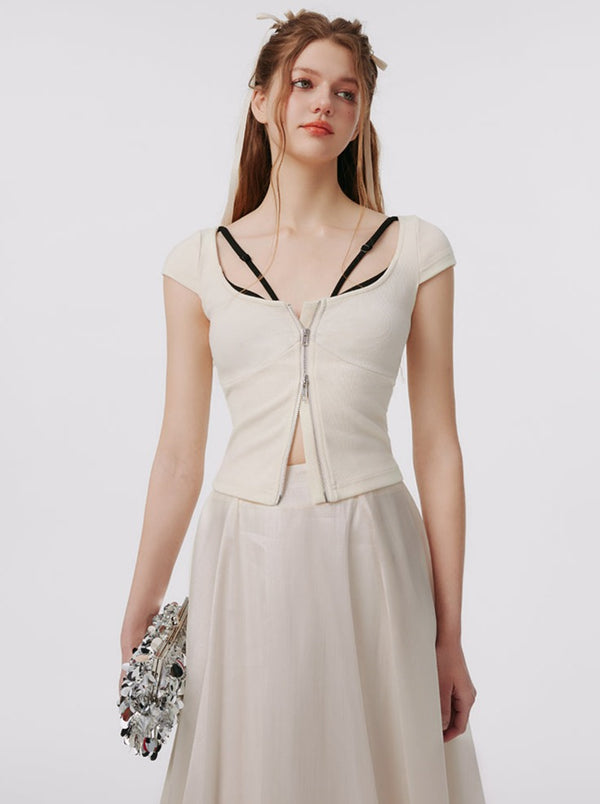 Contrast Faux Two-Piece Stitch Slim Top