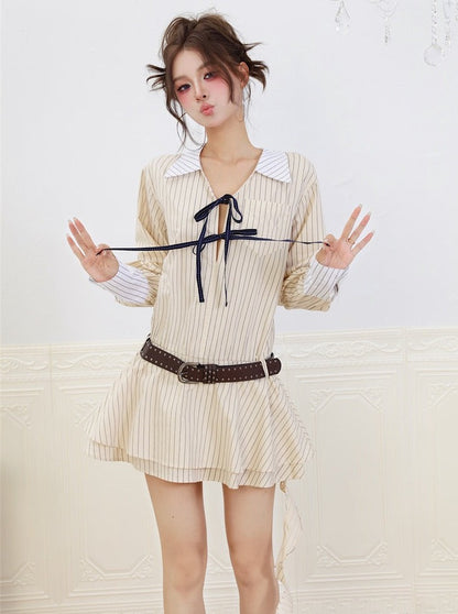 College Style Striped Shirt Dress