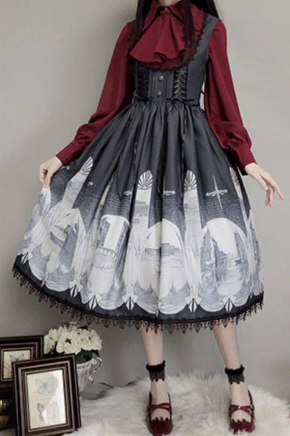 [September 30 reservation deadline] Elegant Gothic Print Lace Suspender Dress