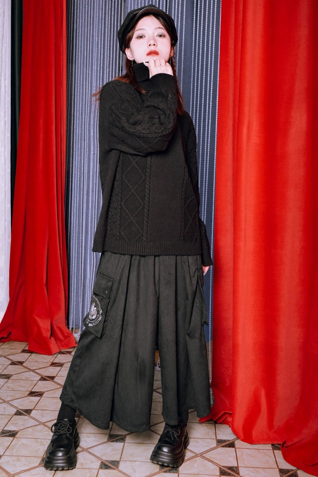 ブラックコーデュロイワイドパンツ