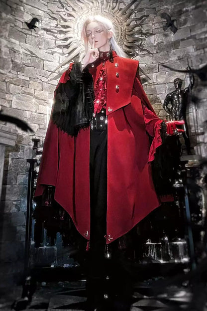 【9月5日予約締切】Dark Red/Dark Green Gothic Chain Layered Lace Cape Coat(Short Length/Long Length)