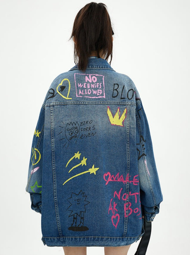 Spray art design oversized denim jacket