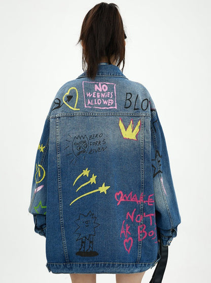 Spray art design oversized denim jacket