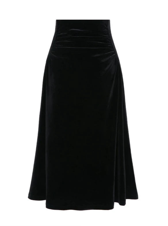 Rose Ribbon Black Velvet Stitch Short Jacket + Long Skirt