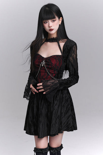 Gothic Style Open Neck Dress + Short Cardigan