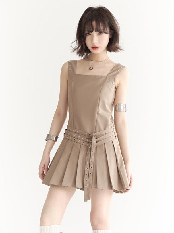 Retro Design Strapless Short Pleated Vest Dress