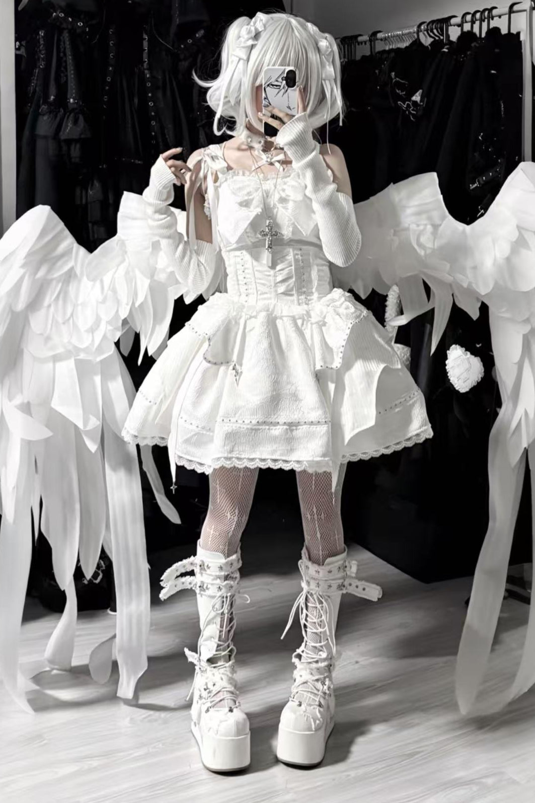 ホワイトゴシックスリムチューブトップスカートセットアップ