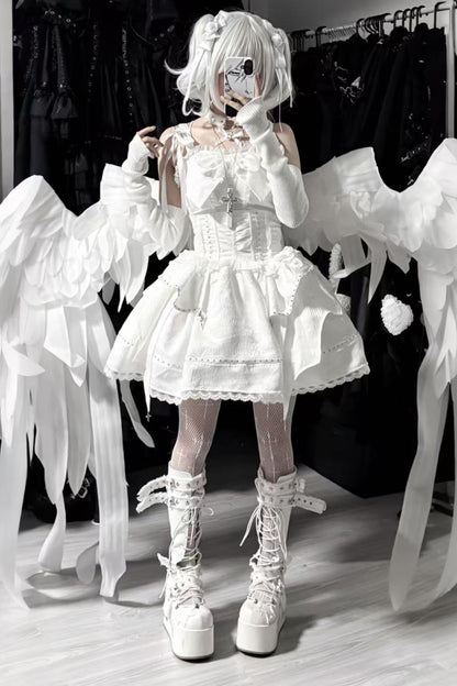 ホワイトゴシックスリムチューブトップスカートセットアップ