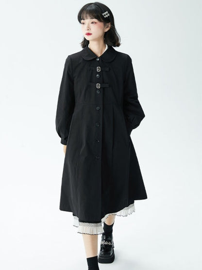 Tailored College Style Black Loose Pleated Doll Coat