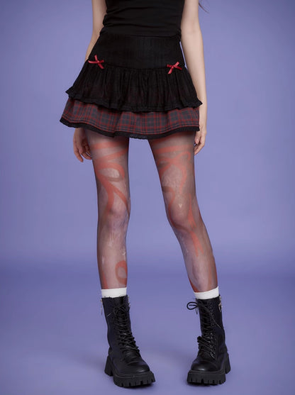 Sheer Red Ribbon Tights