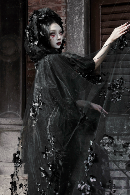 Blood supply original ◆ castle thriller gothic nail bead embroidered hooded cape jacket Halloween winter