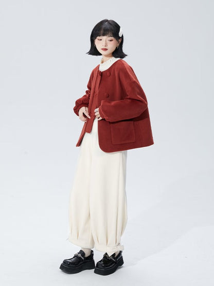 Luz Retro Lantern Sleeveless Round Neck Wool Coat