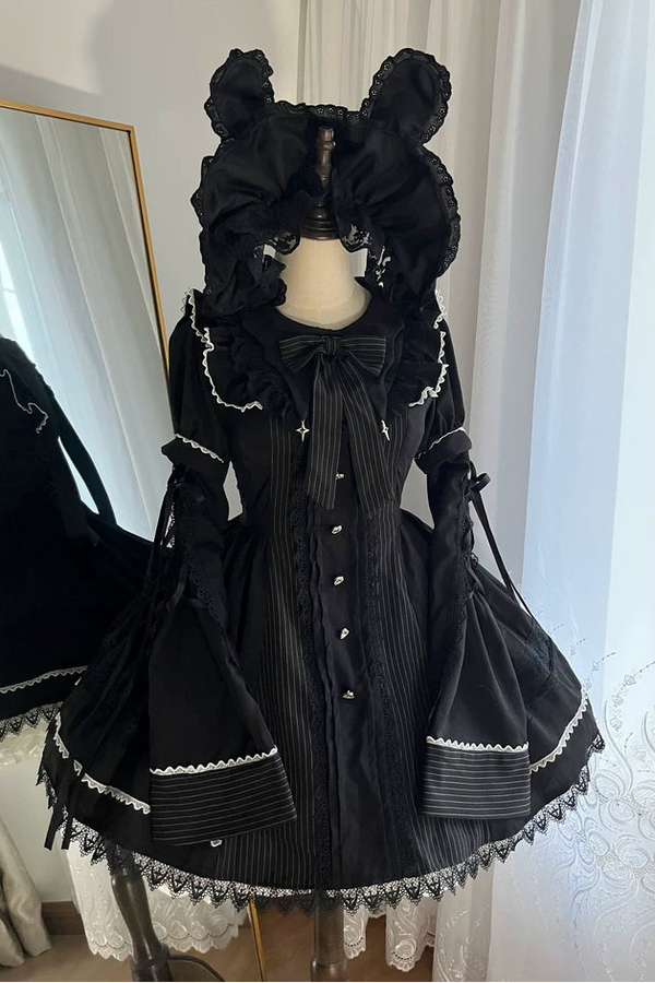 Gothic Doll Striped Lolita Dress + Sleeve
