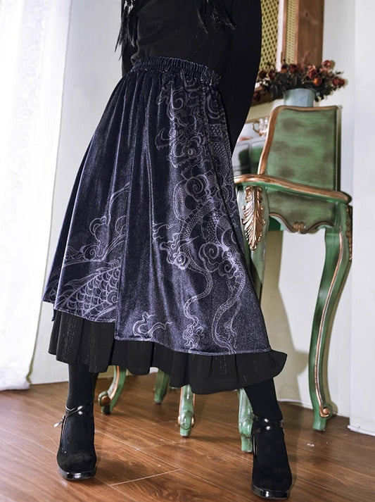 China Retro Layered Velvet Skirt