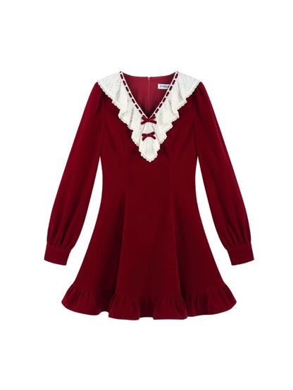 Red Velvet Lace Dress