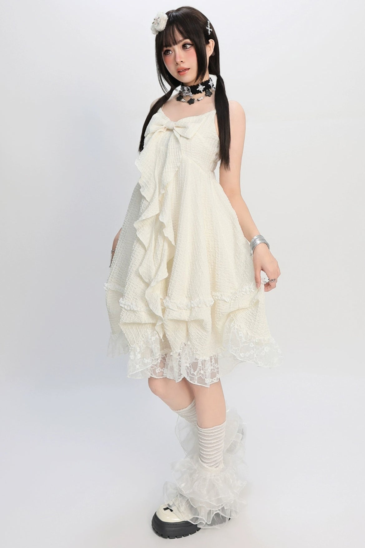 ガーリーアジアンビッグリボンスリップドレス