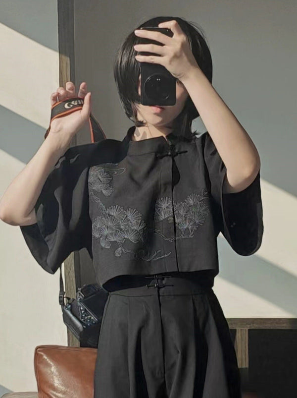 チャイナエンブロイダリーコミューターボレロショートトップス