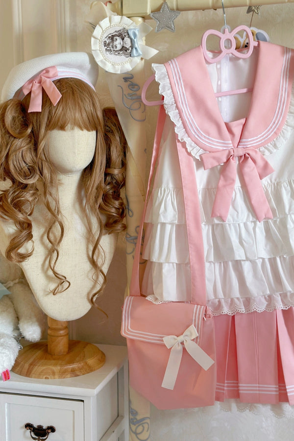 セーラーリボンマリントップス+プリーツレイヤードスカート