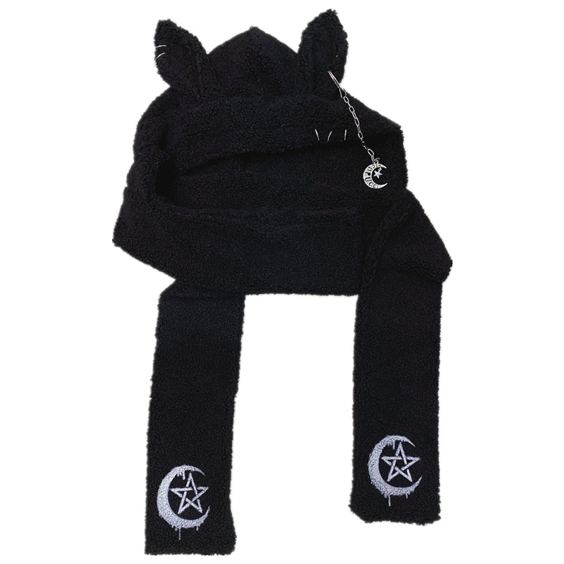Punk Rabbit Chain Cross Long Lamb Wool Hat
