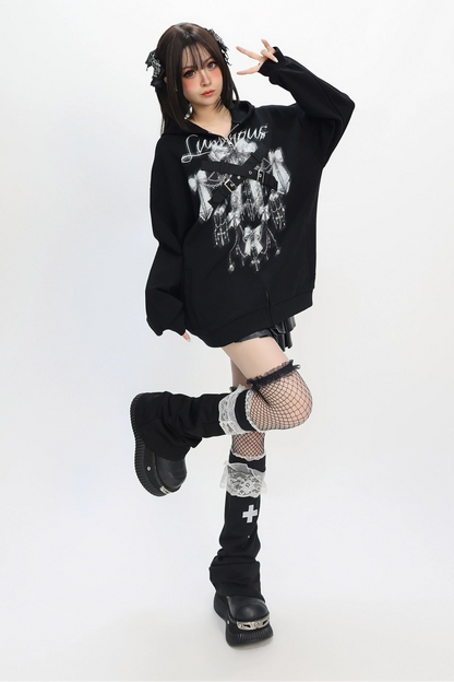 シャイニングガールフリースライトアジアンフード付きパーカー