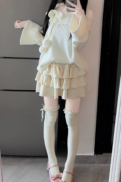 キュートオフショルダーセーター+スカート