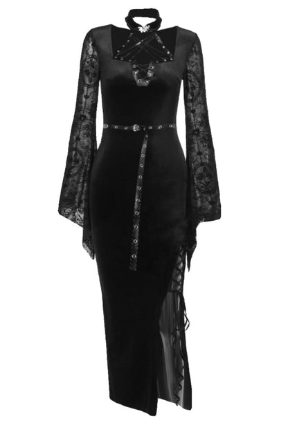 Vintage Gothic Slit Suede Dress