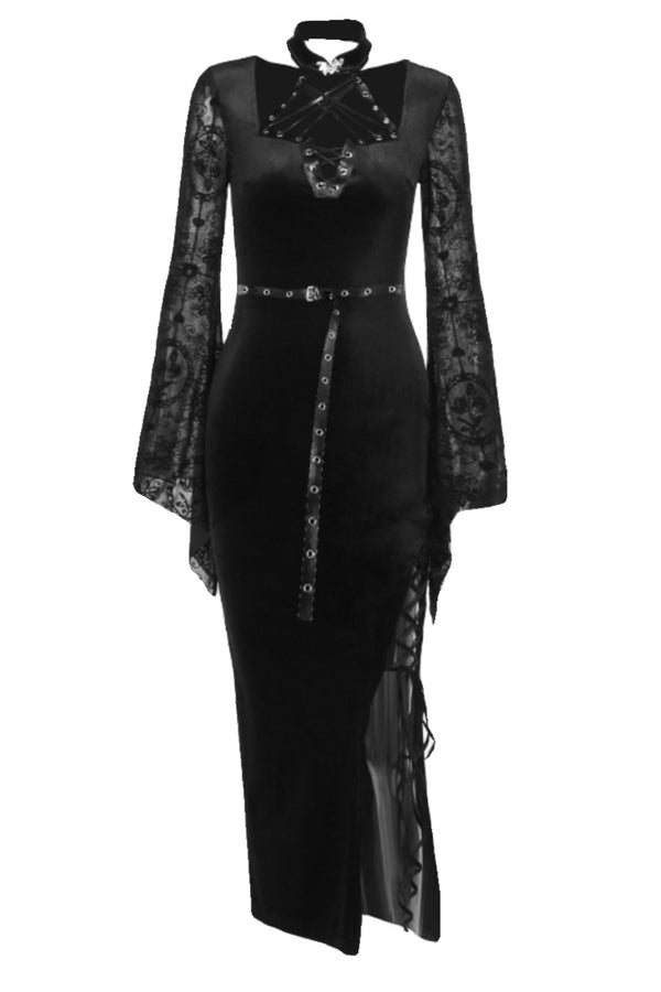 Vintage Gothic Slit Suede Dress