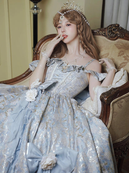 Blue Lolita Flower Wedding Floor Length Gorgeous Dress