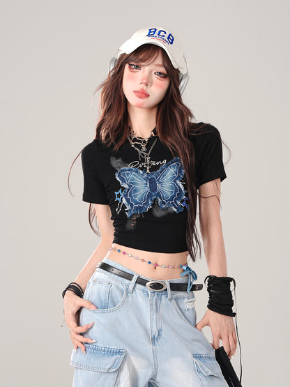 Blue Ice Butterfly Crop T-Shirt