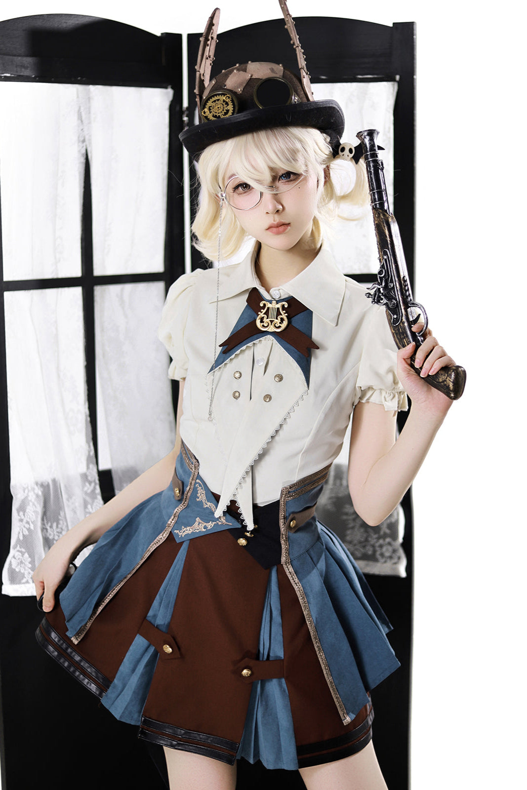 【予約商品】英国風カレッジシャツ+スカート+ベルト