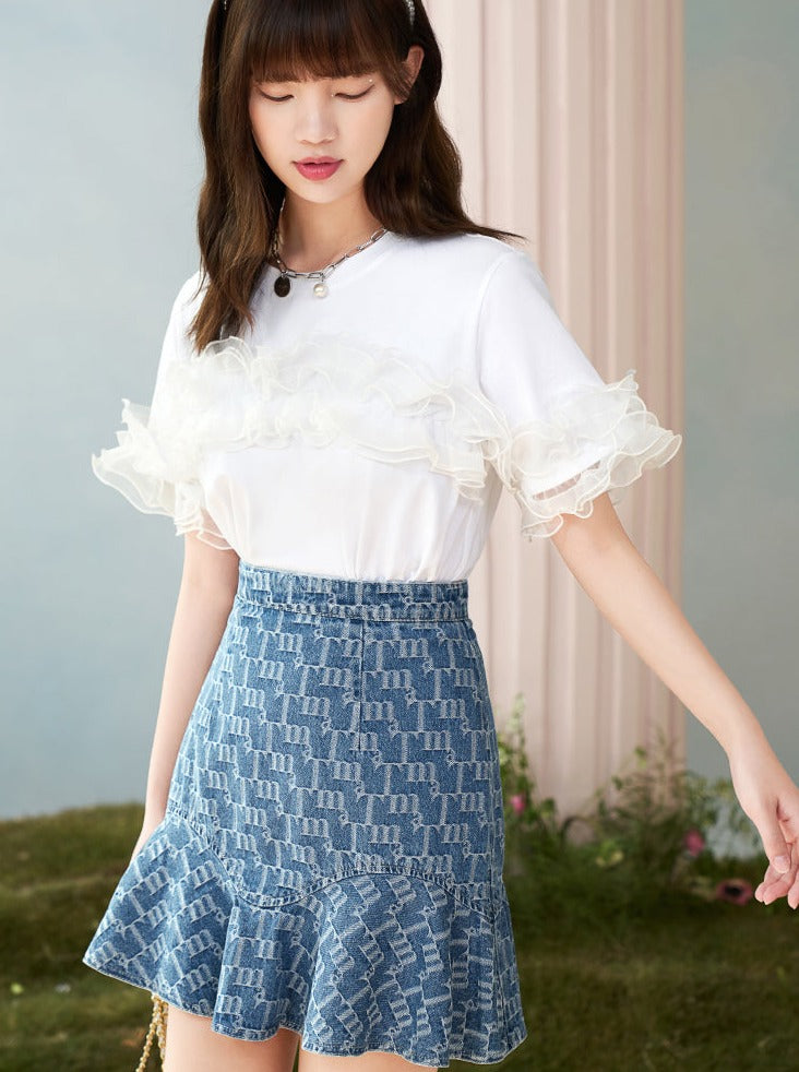 Logo Jacquard Denim Skirt