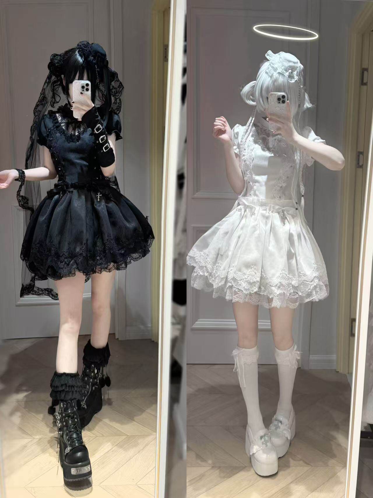Gothic Doll Dress Adorned with Crosses