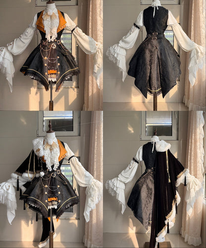 [Reservation Deadline: December 2] Royal Gothic Military Dress Coordinated Set (Shirt + Skirt + Long Vest with Train + One-Shoulder Fur Cape + Accessories)