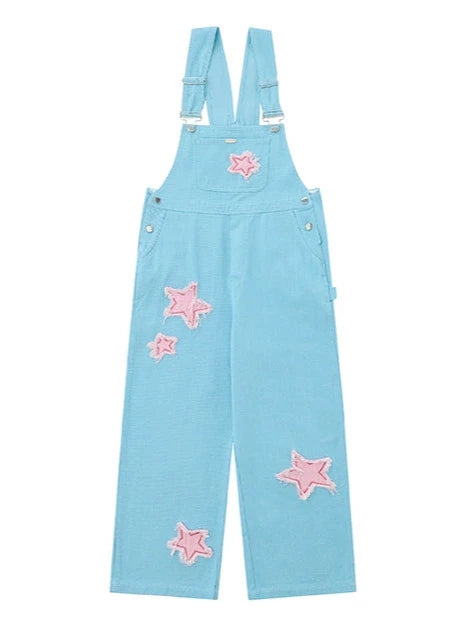 Retro Star Patch Denim-Overall