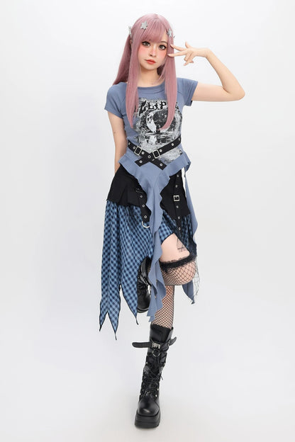 ダークサブカルトップス＋チェックスカート