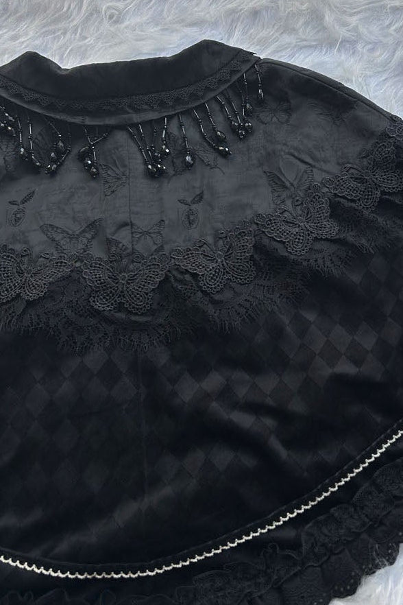 【10月3日予約締切】Black Elegant Gothic Beaded Fringe Layered Cape