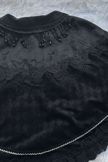【10月3日予約締切】Black Elegant Gothic Beaded Fringe Layered Cape