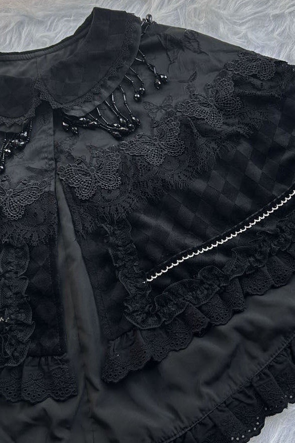 【10月3日予約締切】Black Elegant Gothic Beaded Fringe Layered Cape