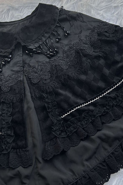 【10月3日予約締切】Black Elegant Gothic Beaded Fringe Layered Cape