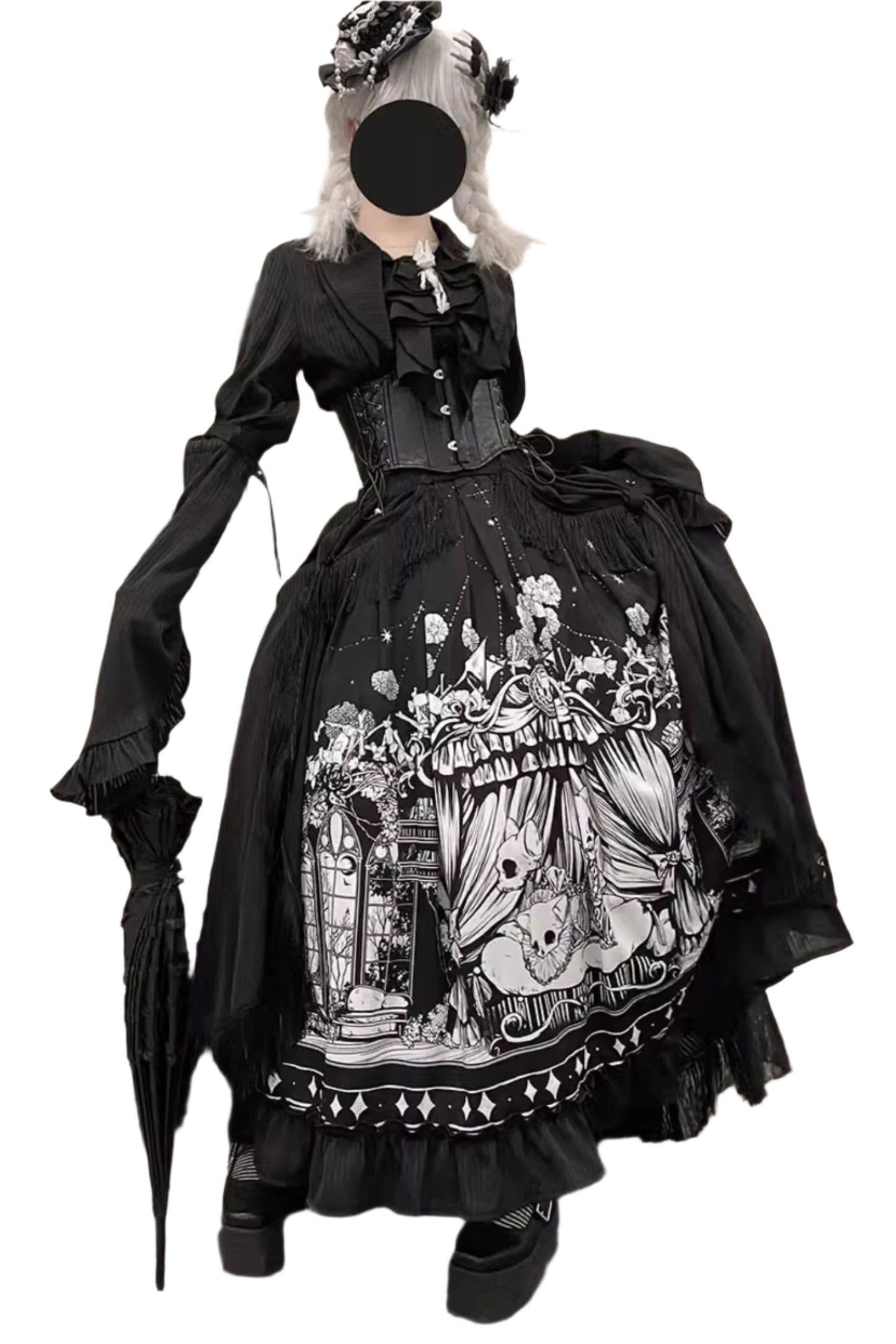 [Reservation product] Born Theater Horror Night Dark Gothic Halloween Shirt + Skirt Set