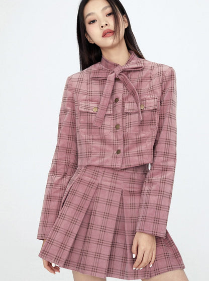 Ribbon Check Jacket + Check Skirt