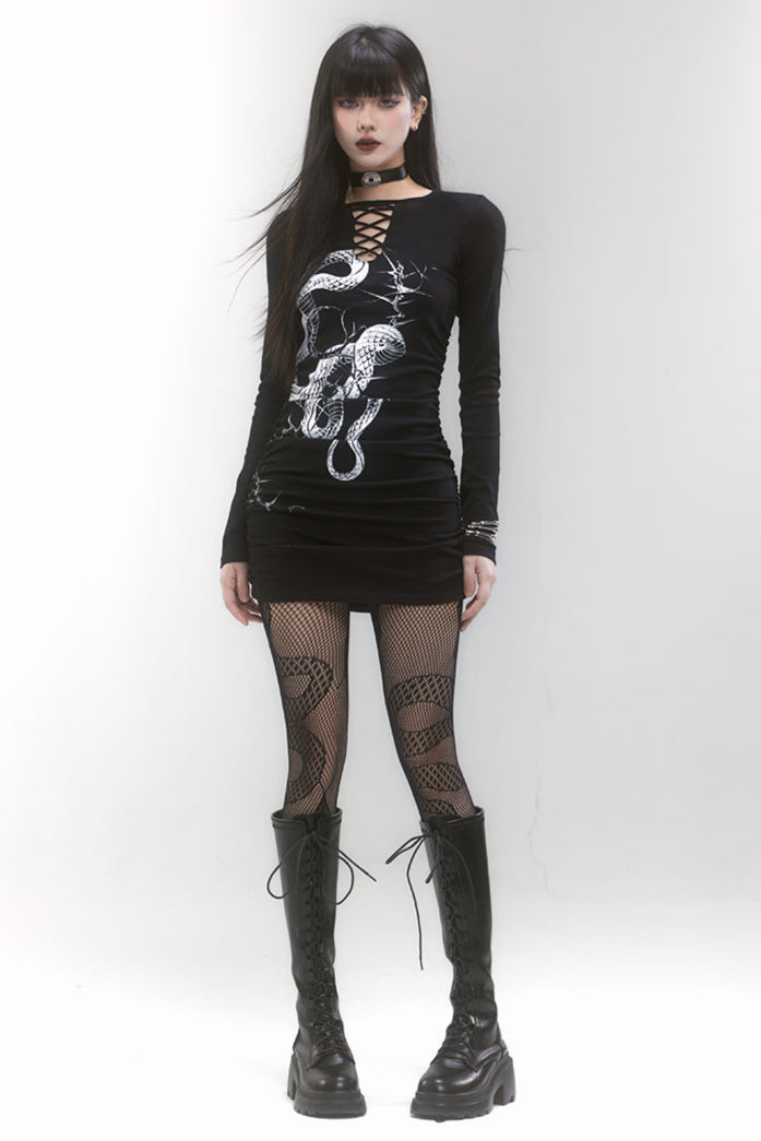 Dark Snake Lace-Up Neck Tight Top