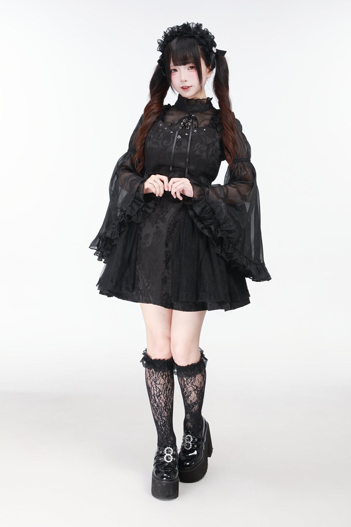 地雷バードサスペンダードレス＋シアースリーブトップス