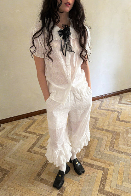 Camisa de algodón con mangas abullonadas de muñeca de cuento de hadas