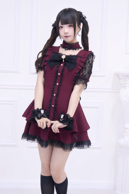 Mine striped lace puff sleeve top + short skirt